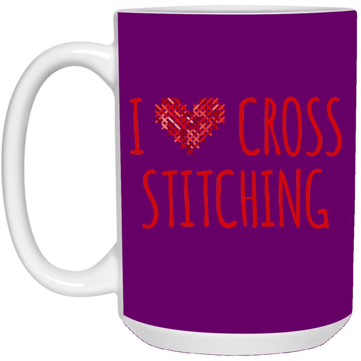 I Heart Cross Stitching White Mugs