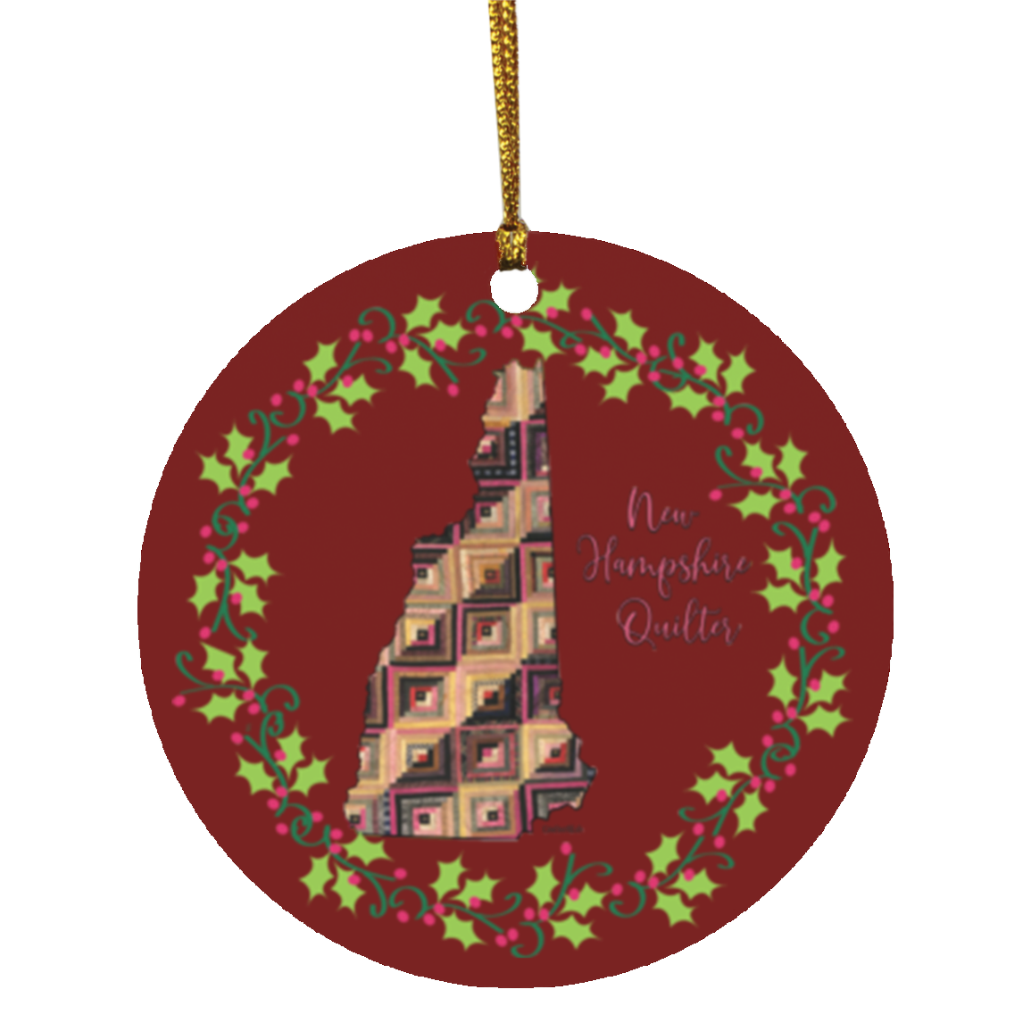 New Hampshire Quilter Christmas Circle Ornament