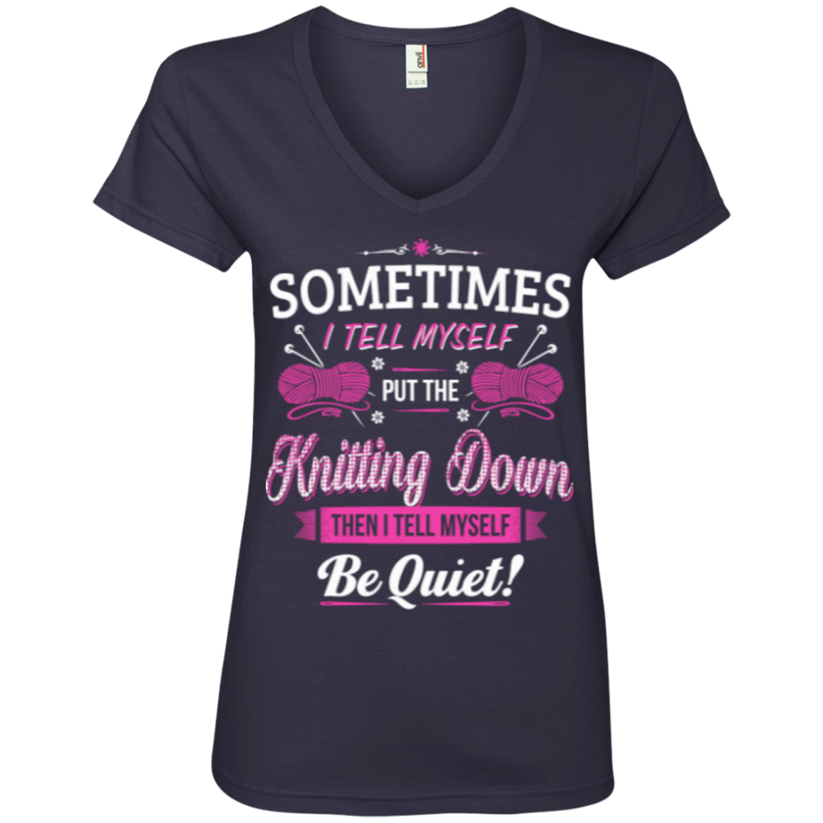 Put The Knitting Down Ladies V-Neck Tee - Crafter4Life - 4