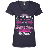 Put The Knitting Down Ladies V-Neck Tee - Crafter4Life - 4