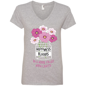 Happiness Blooms with Crafts Ladies V-neck Tee - Crafter4Life - 1