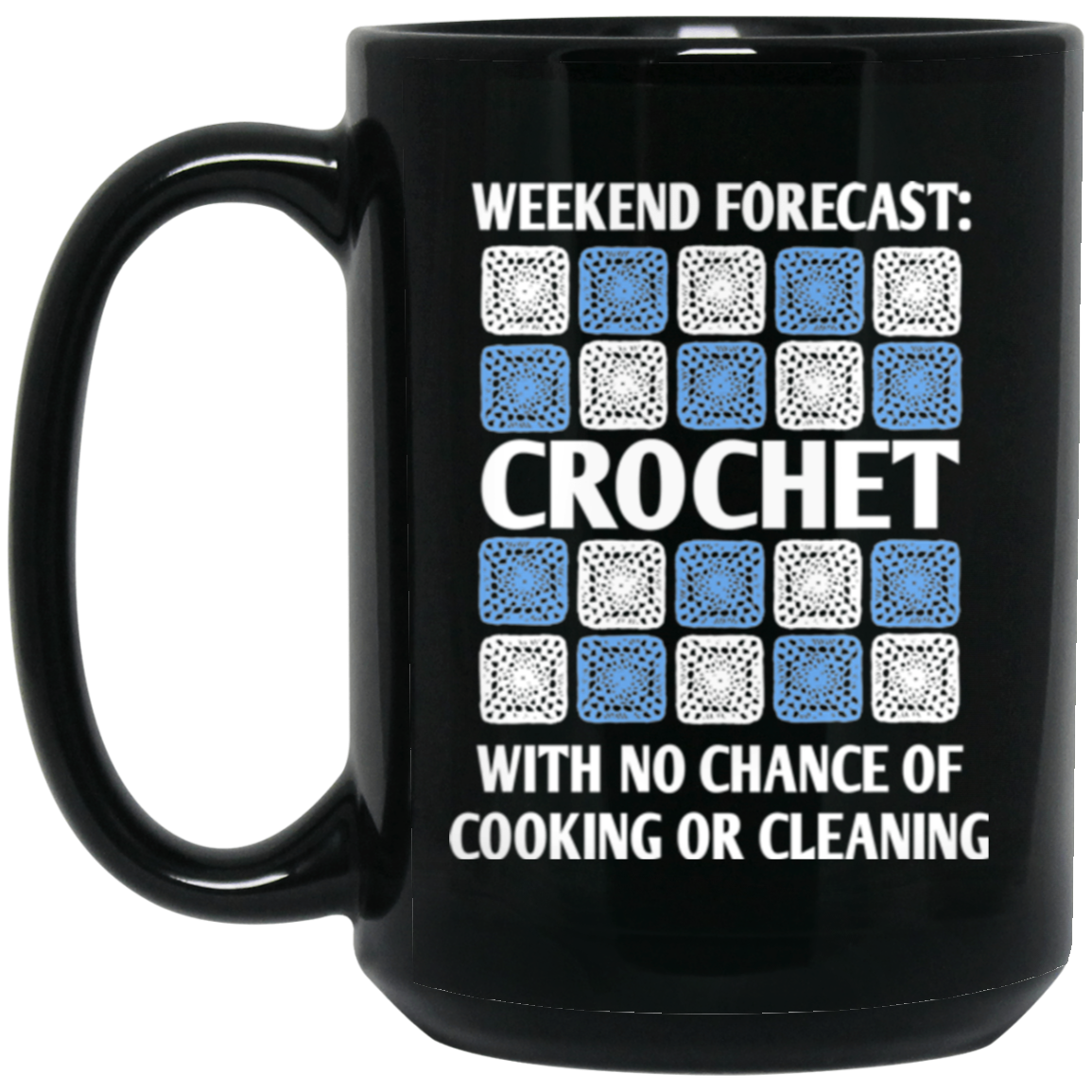 Weekend Forecast Crochet Black Mugs