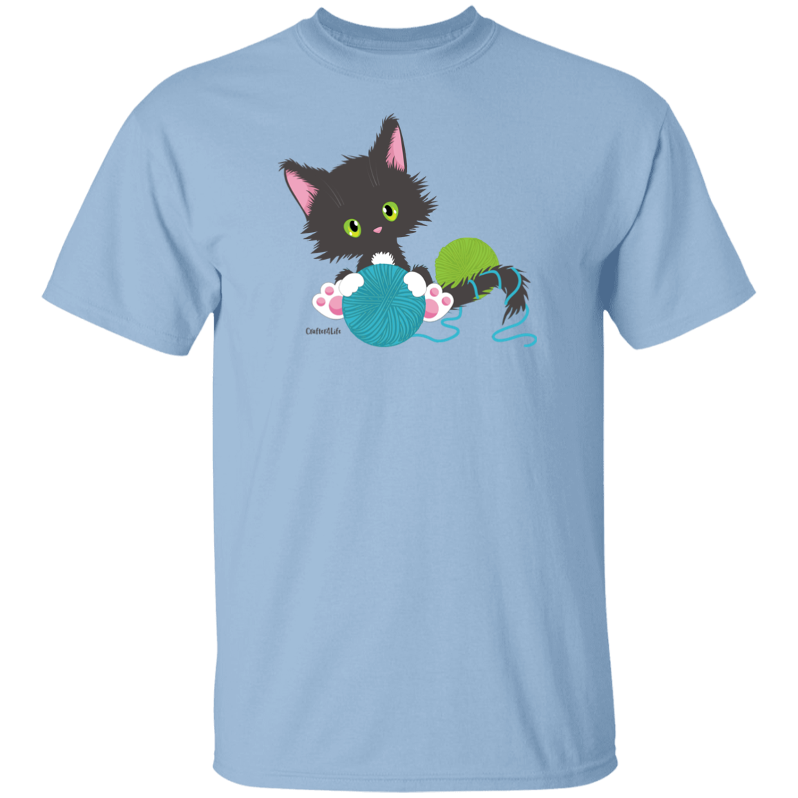 Grey Tuxedo Kitty Holding Ball of Yarn T-Shirt