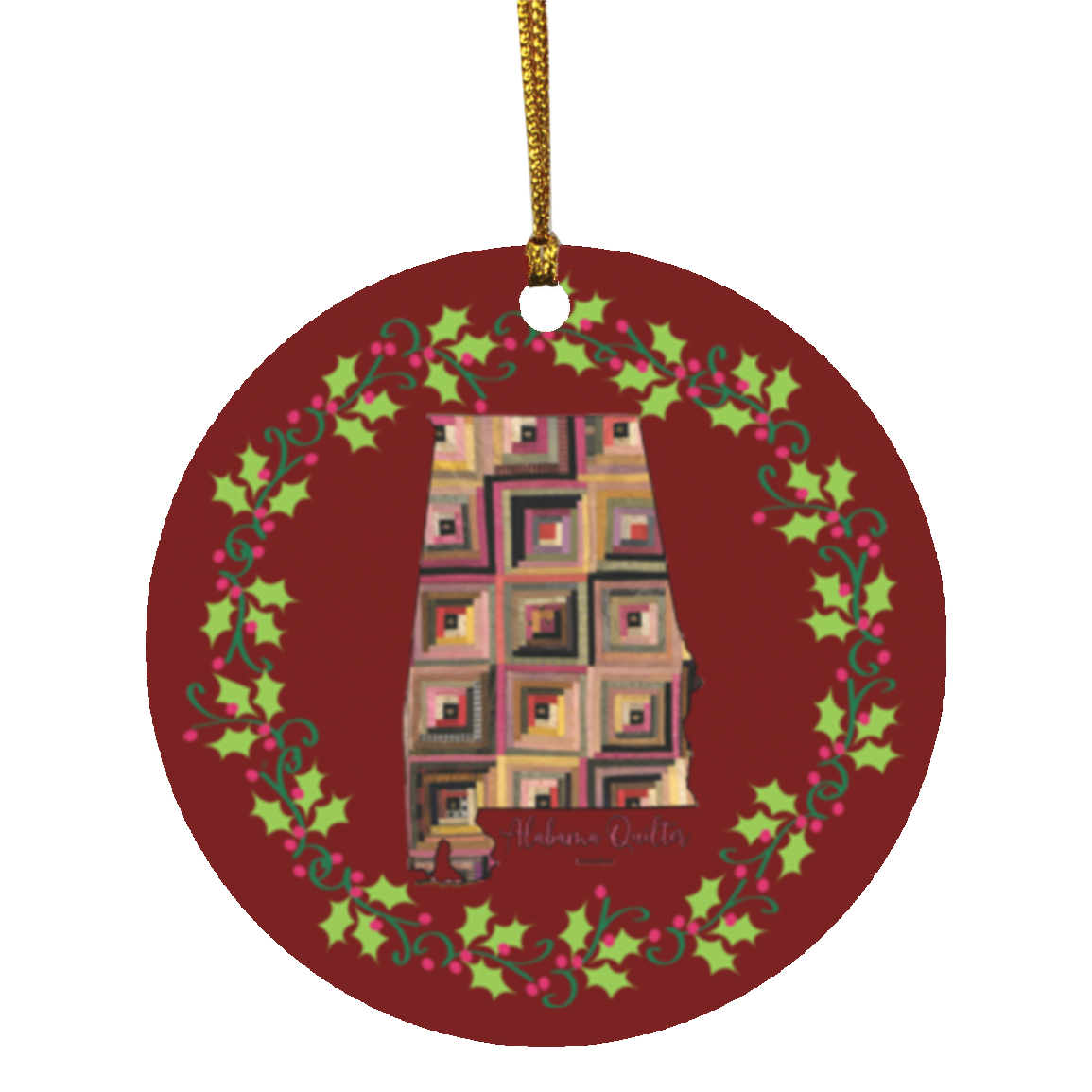Alabama Quilter Christmas Circle Ornament