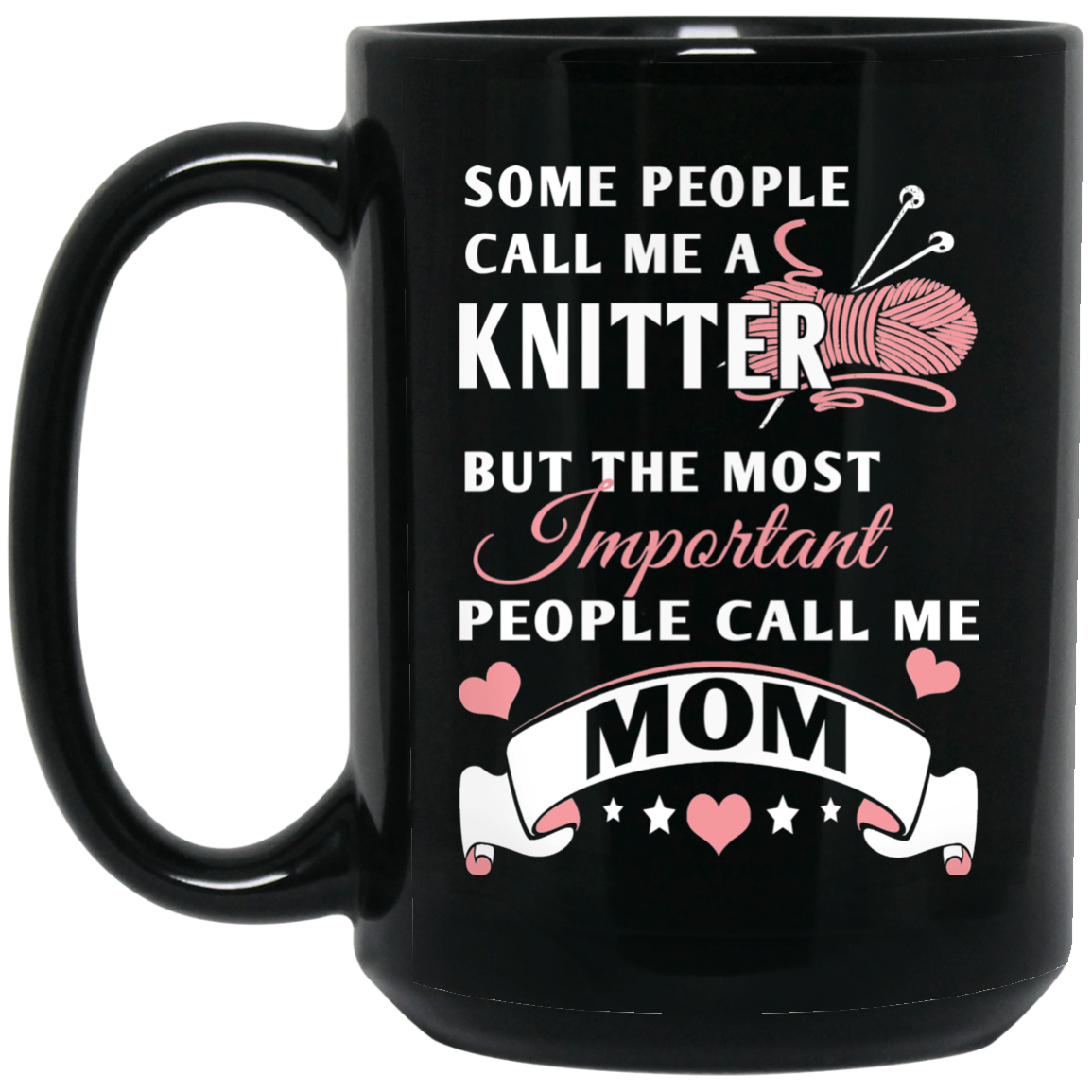 Knitter Mom Black Mugs