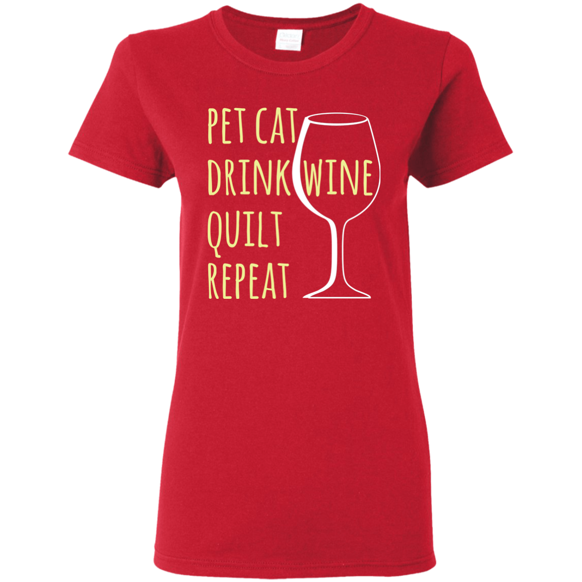 Pet Cat-Drink Wine-Quilt Ladies T-Shirt