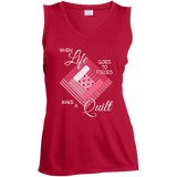 Make a Quilt (pink) Ladies Sleeveless V-Neck - Crafter4Life - 4