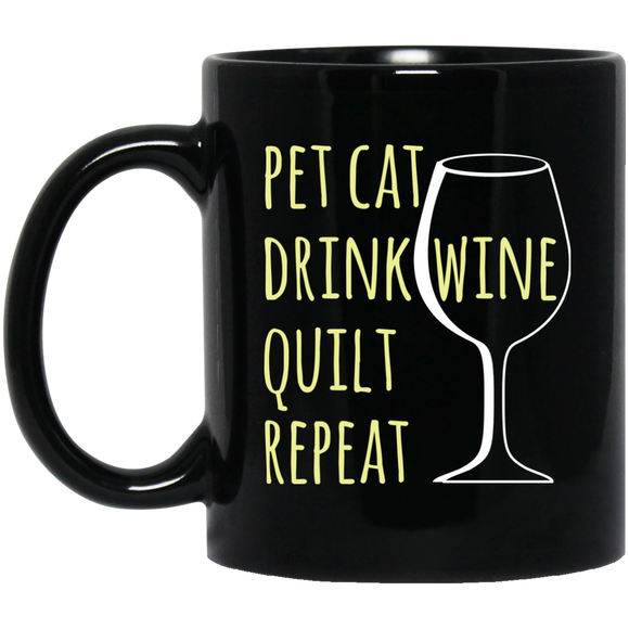 Pet Cat-Drink Wine-Quilt Black Mugs