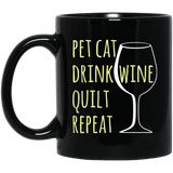 Pet Cat-Drink Wine-Quilt Black Mugs
