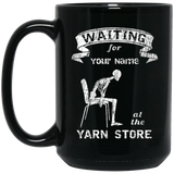 Waiting at the Yarn Store - Personalized Black Mugs