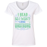 I Bead So I Won't Come Unstrung (aqua) Ladies V-Neck Tee - Crafter4Life - 2