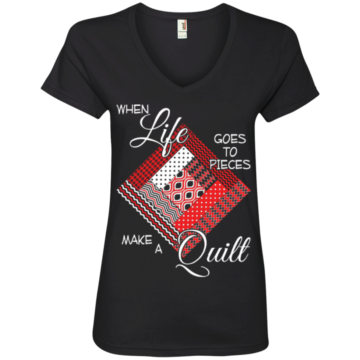 Make a Quilt (red) Ladies V-Neck Tee - Crafter4Life - 3