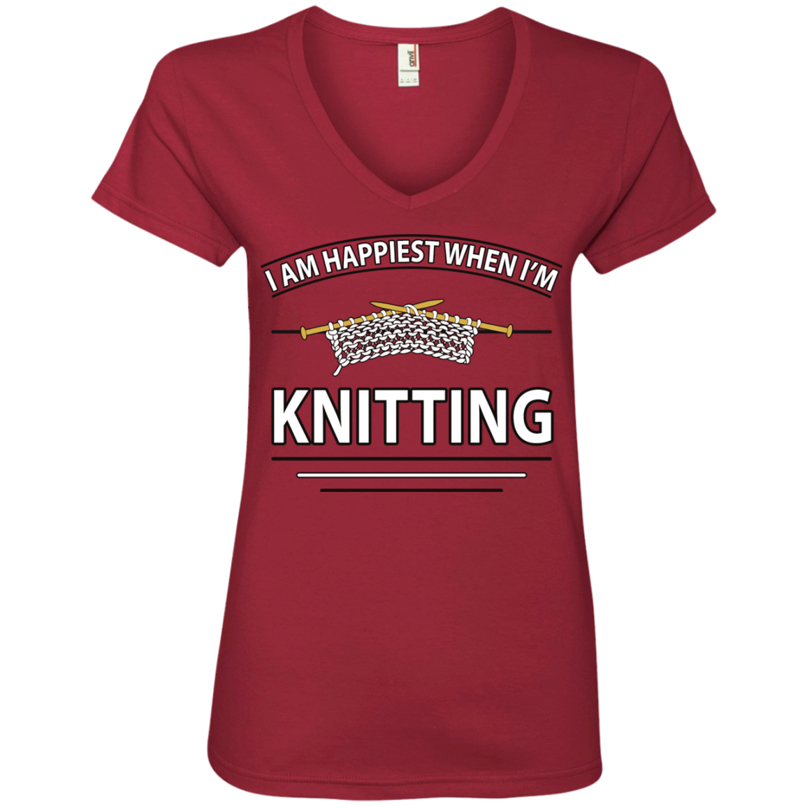 I Am Happiest When I'm Knitting Ladies V-neck Tee - Crafter4Life - 4