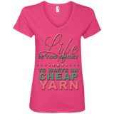 Life Is Too Short to Use Cheap Yarn Ladies V-Neck Tee - Crafter4Life - 4