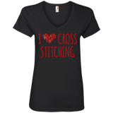 I Heart Cross Stitching Ladies V-Neck T-Shirt
