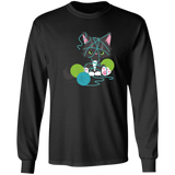 Grey Tuxedo Kitty with Yarn LS Ultra Cotton T-Shirt