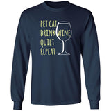 Pet Cat-Drink Wine-Quilt Long Sleeve T-Shirt