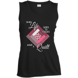 Make a Quilt (pink) Ladies Sleeveless V-Neck - Crafter4Life - 2