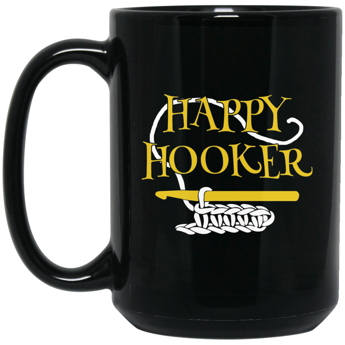 Happy Hooker Black Mugs