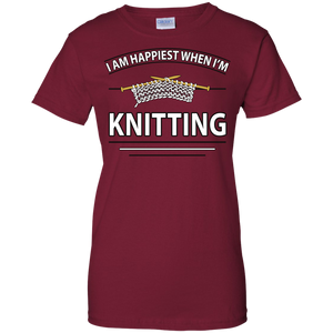 I Am Happiest When I'm Knitting Ladies Custom 100% Cotton T-Shirt - Crafter4Life - 1
