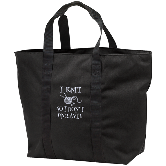 I Knit So I Don't Unravel All Purpose Embroidered Cloth Tote Bag