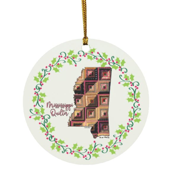 Mississippi Quilter Christmas Circle Ornament