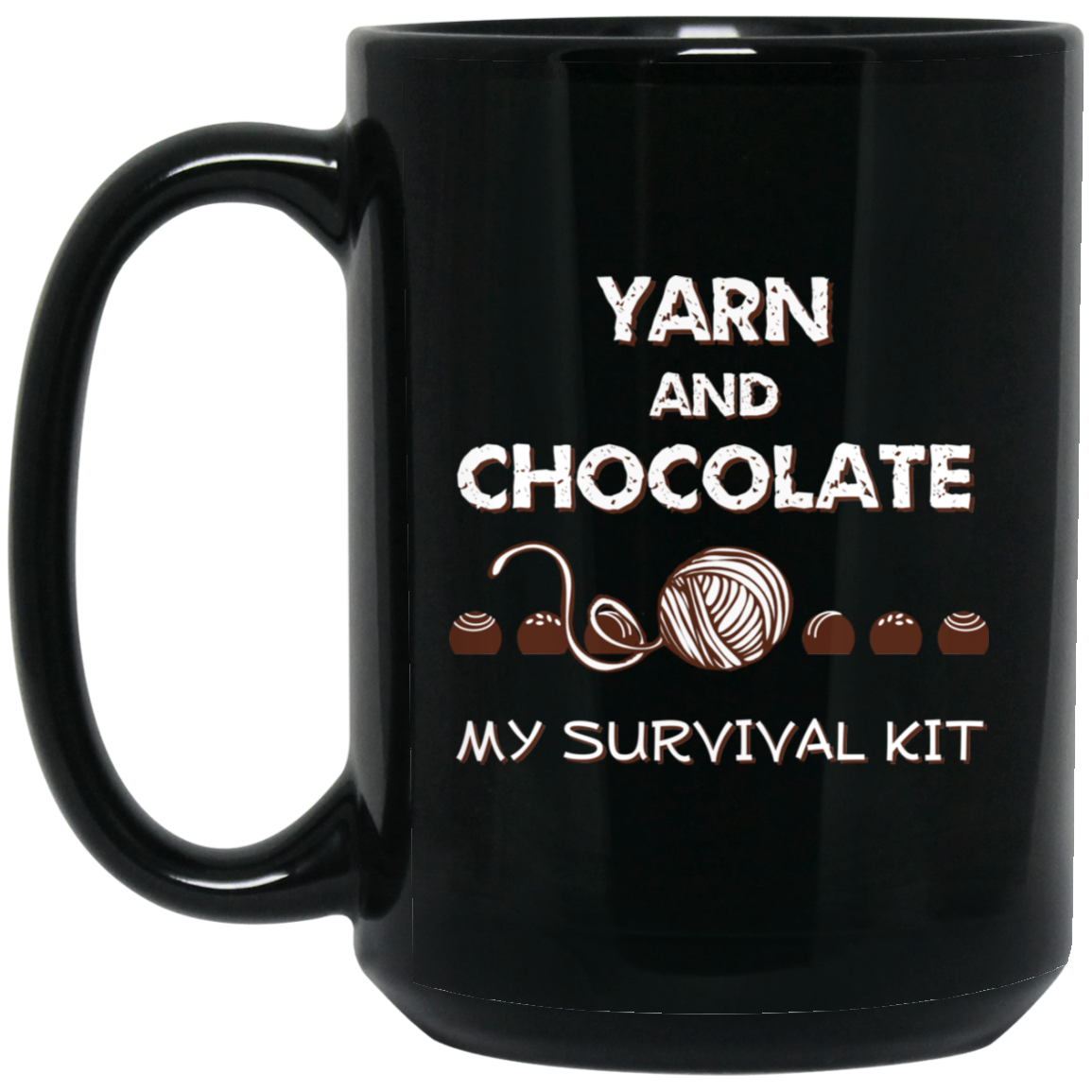Yarn and Chocolate Black Mugs