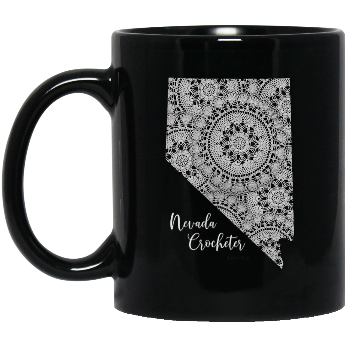 Nevada Crocheter Black Mugs