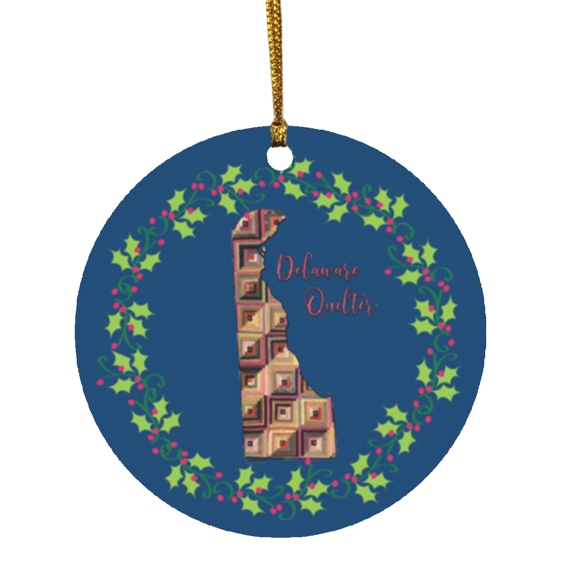 Delaware Quilter Christmas Circle Ornament