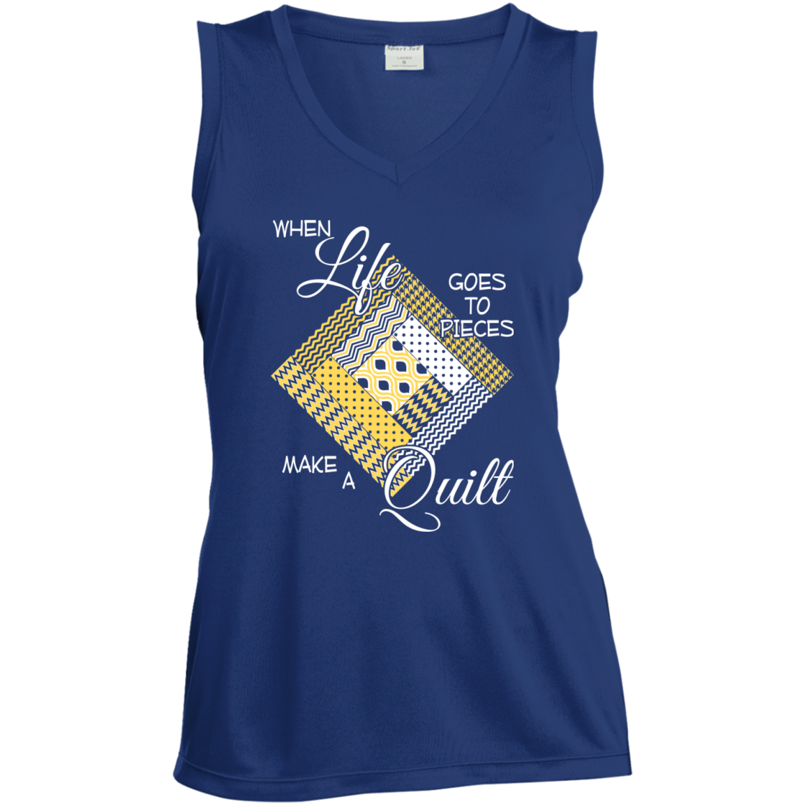 Make a Quilt (yellow) Ladies Sleeveless V-Neck - Crafter4Life - 5