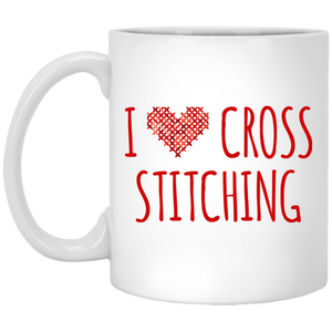 I Heart Cross Stitching White Mugs