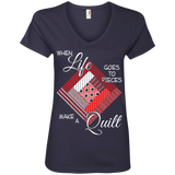 Make a Quilt (red) Ladies V-Neck Tee - Crafter4Life - 5