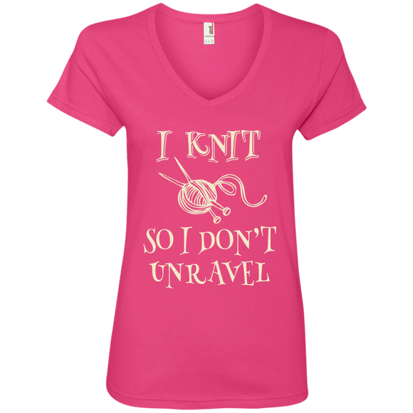 I Knit So I Don't Unravel Ladies V-Neck T-Shirt