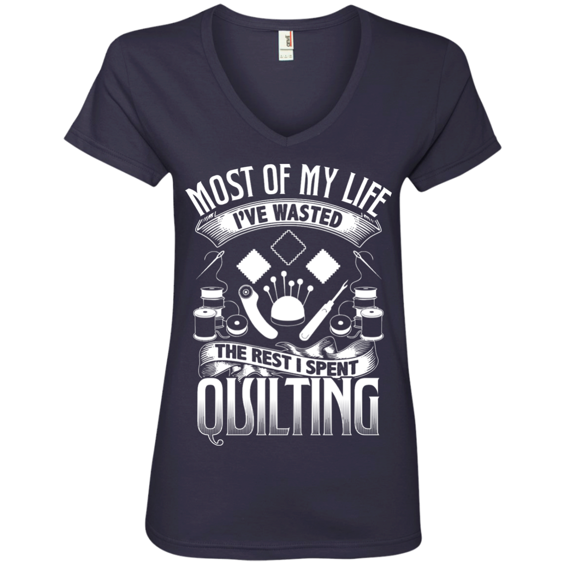 Most of My Life (Quilting) Ladies V-Neck Tee - Crafter4Life - 5