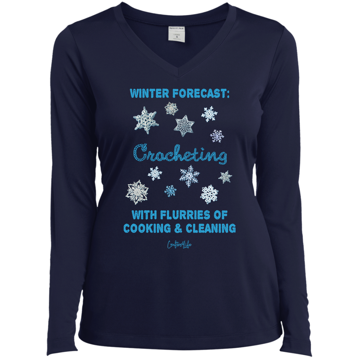 Winter Forecast Crocheting Flurries Ladies Long Sleeve Shirts