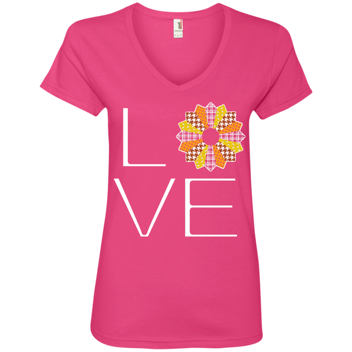 LOVE Quilting (Fall Colors) Ladies V-neck Tee - Crafter4Life - 4