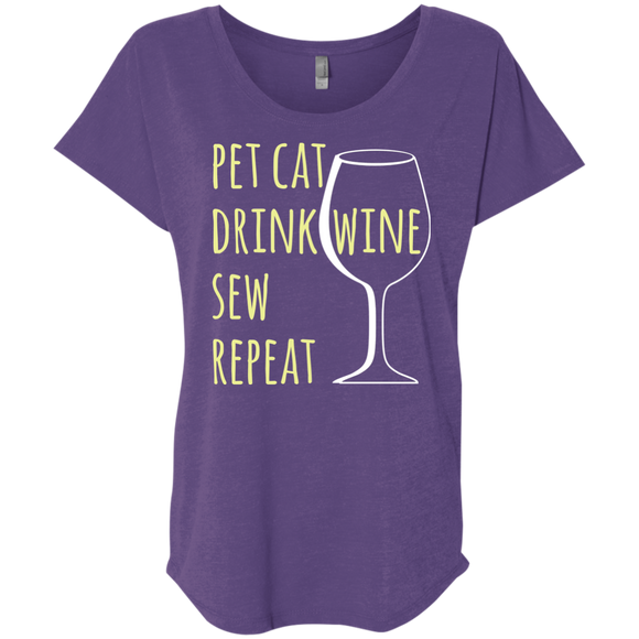 Pet Cat-Drink Wine-Sew Ladies Triblend Dolman Sleeve