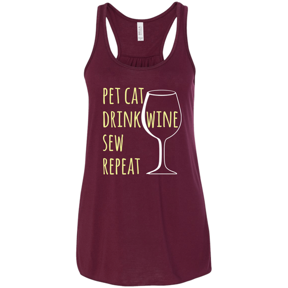 Pet Cat-Drink Wine-Sew Flowy Racerback Tank