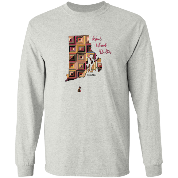 Rhode Island Quilter Long Sleeve T-Shirt, Gift for Quilting Friends and Family