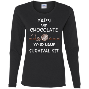 Yarn and Chocolate Survival Kit - Personalized Ladies Long Sleeve Shirts