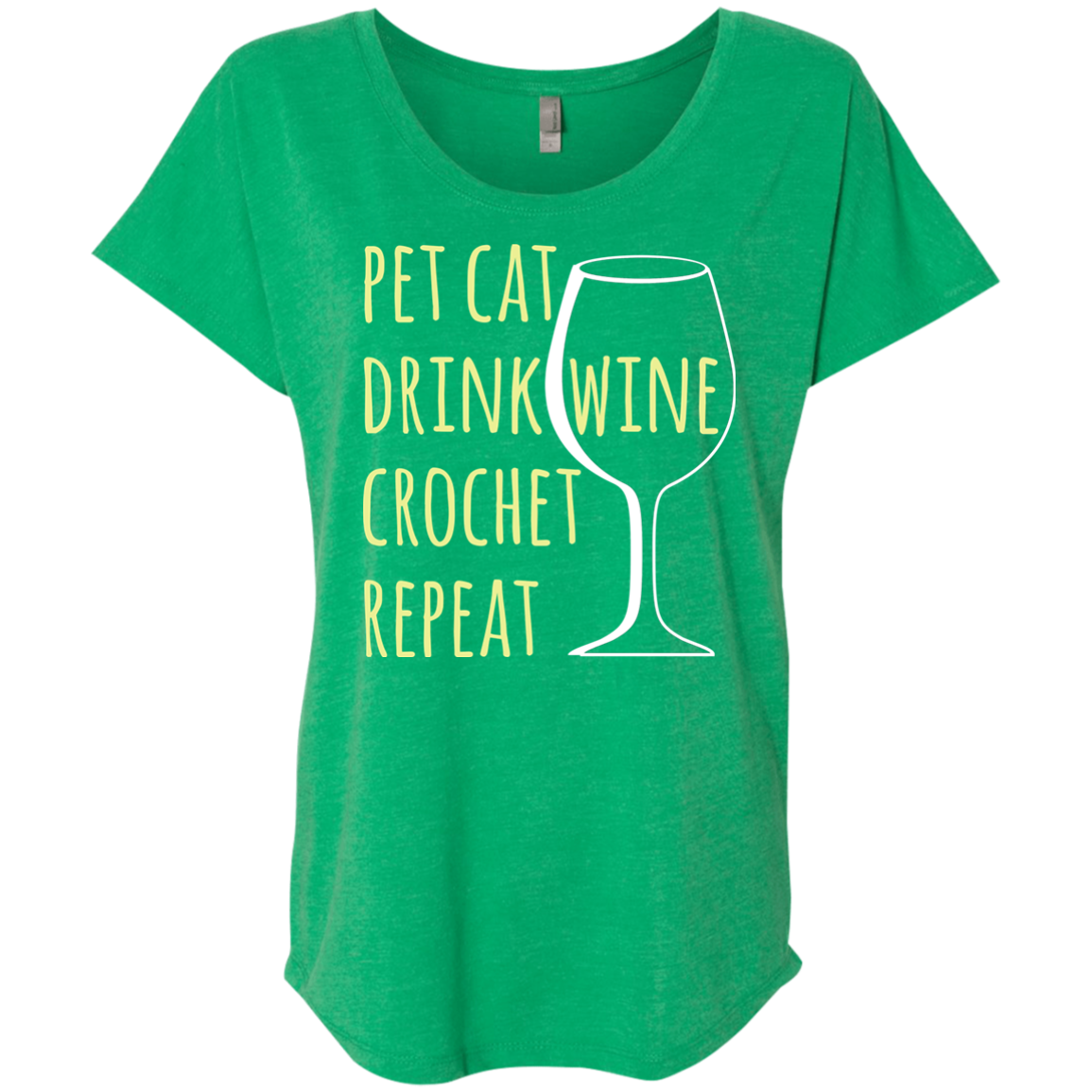 Pet Cat-Drink Wine-Crochet Ladies Triblend Dolman Sleeve