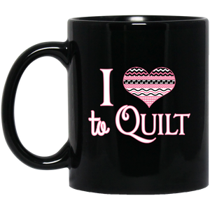 I Heart to Quilt Black Mugs