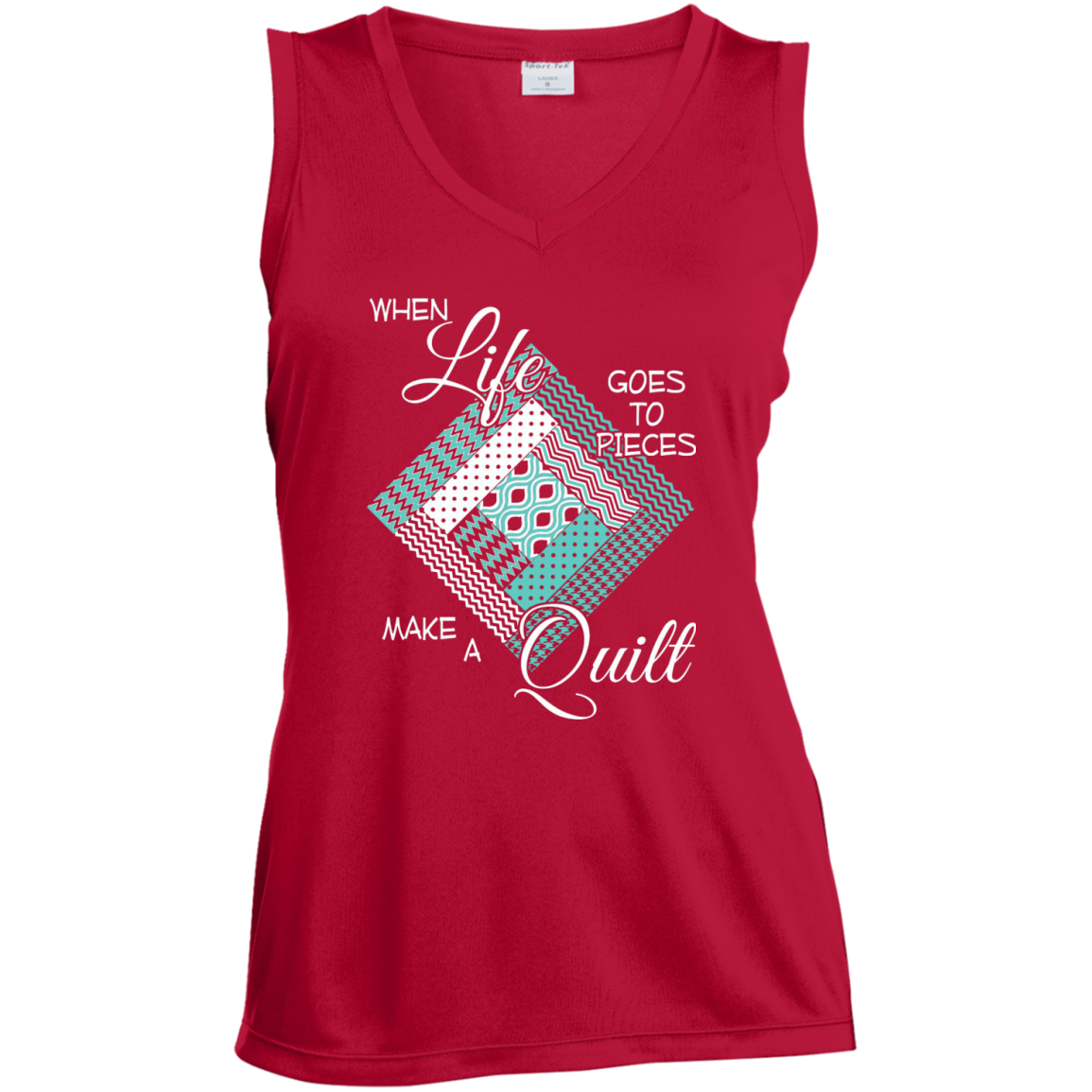 Make a Quilt (turquoise) Ladies Sleeveless V-Neck - Crafter4Life - 4