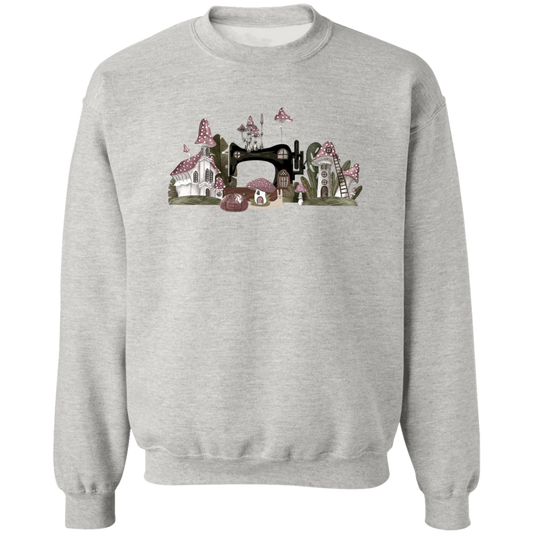 Cottagecore Sewing Mushroom Village Sweatshirt - Cozy Fantasy Gift for Sewers