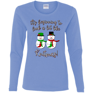 Knitmas Snow Couple - Ladies Long Sleeve Shirts
