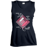Make a Quilt (pink) Ladies Sleeveless V-Neck - Crafter4Life - 3