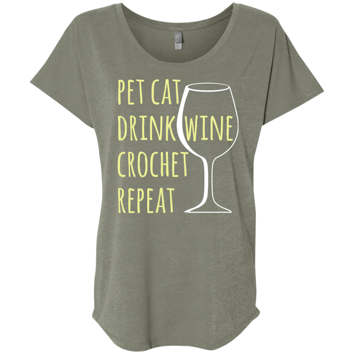 Pet Cat-Drink Wine-Crochet Ladies Triblend Dolman Sleeve