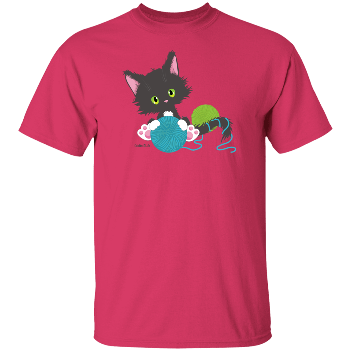 Grey Tuxedo Kitty Holding Ball of Yarn T-Shirt