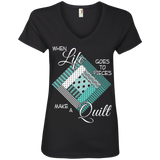 Make a Quilt (turquoise) Ladies V-Neck Tee - Crafter4Life - 1