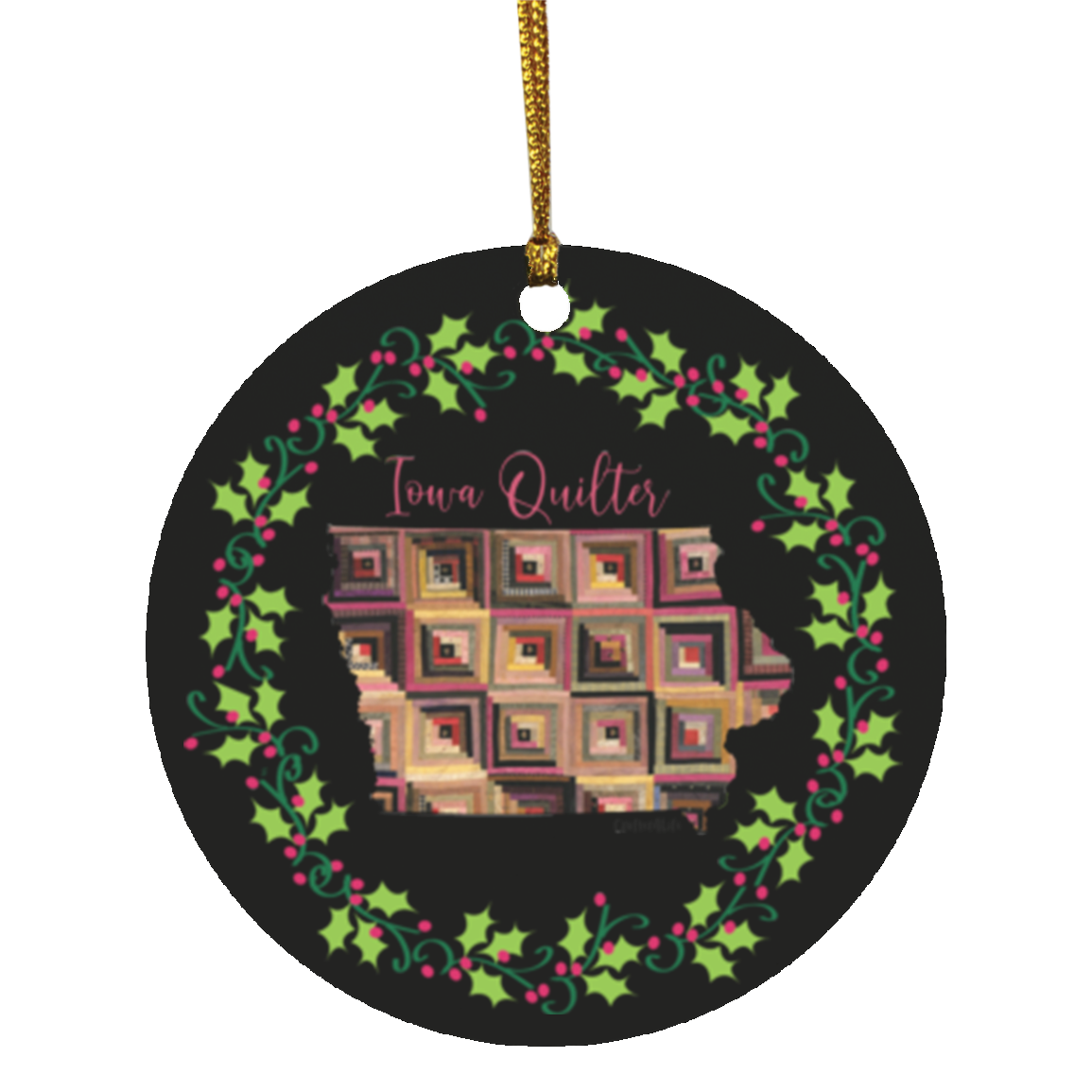 Iowa Quilter Christmas Circle Ornament